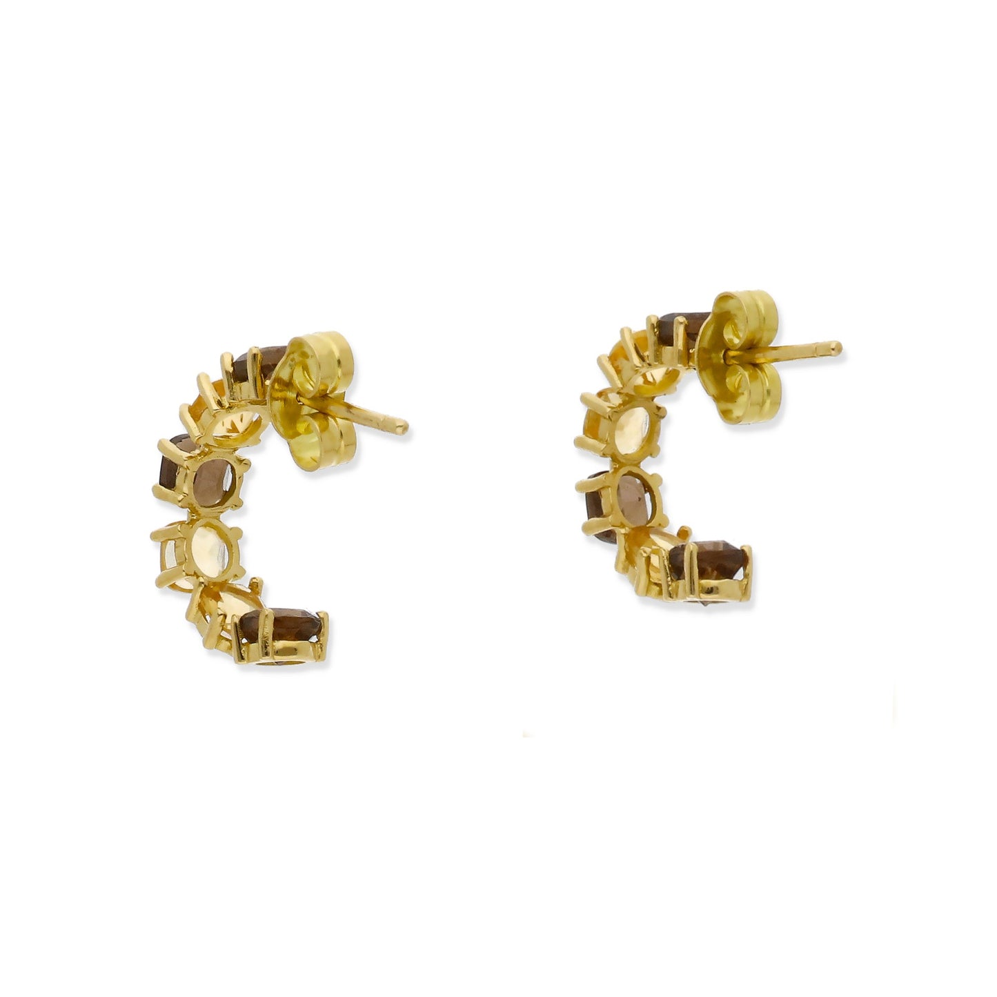 Pendientes Apex Medio Aro en Oro de Ley 18K con Cuarzo Fumé y Citrino