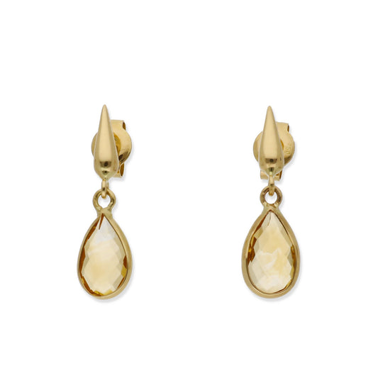 Pendientes Acus en Oro de Ley 18K y Cuarzo Citrino
