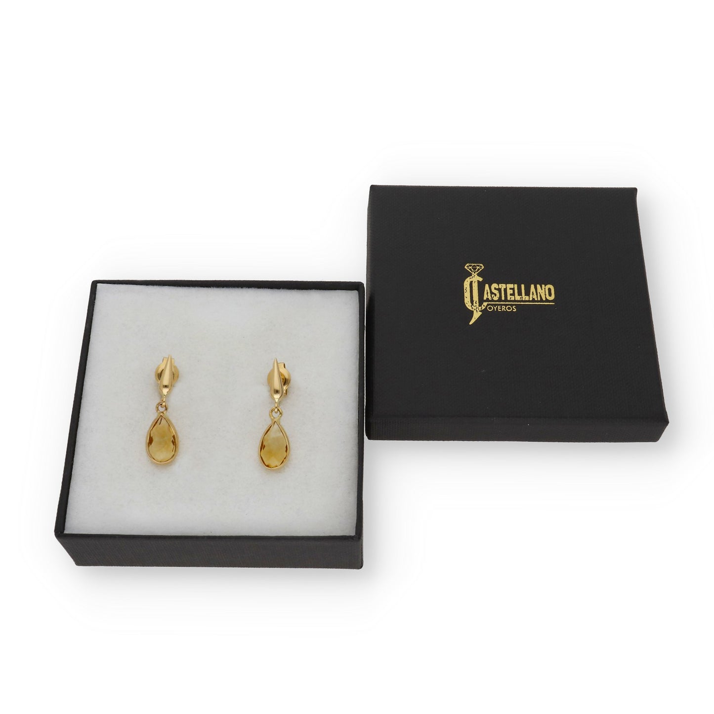 Pendientes Acus en Oro de Ley 18K y Cuarzo Citrino