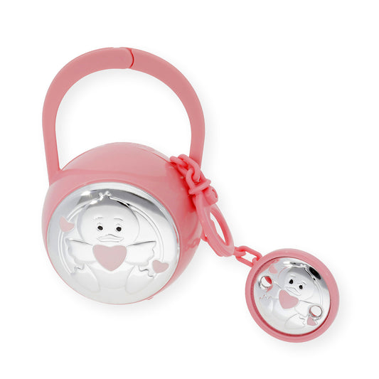 Set Pinza con Porta Chupete Pato de Color Rosa