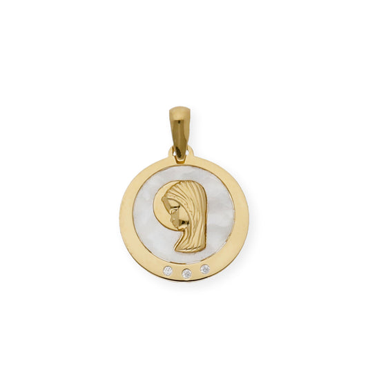 Medalla Virgen Niña Nácar Primera Comunión de Oro 18k