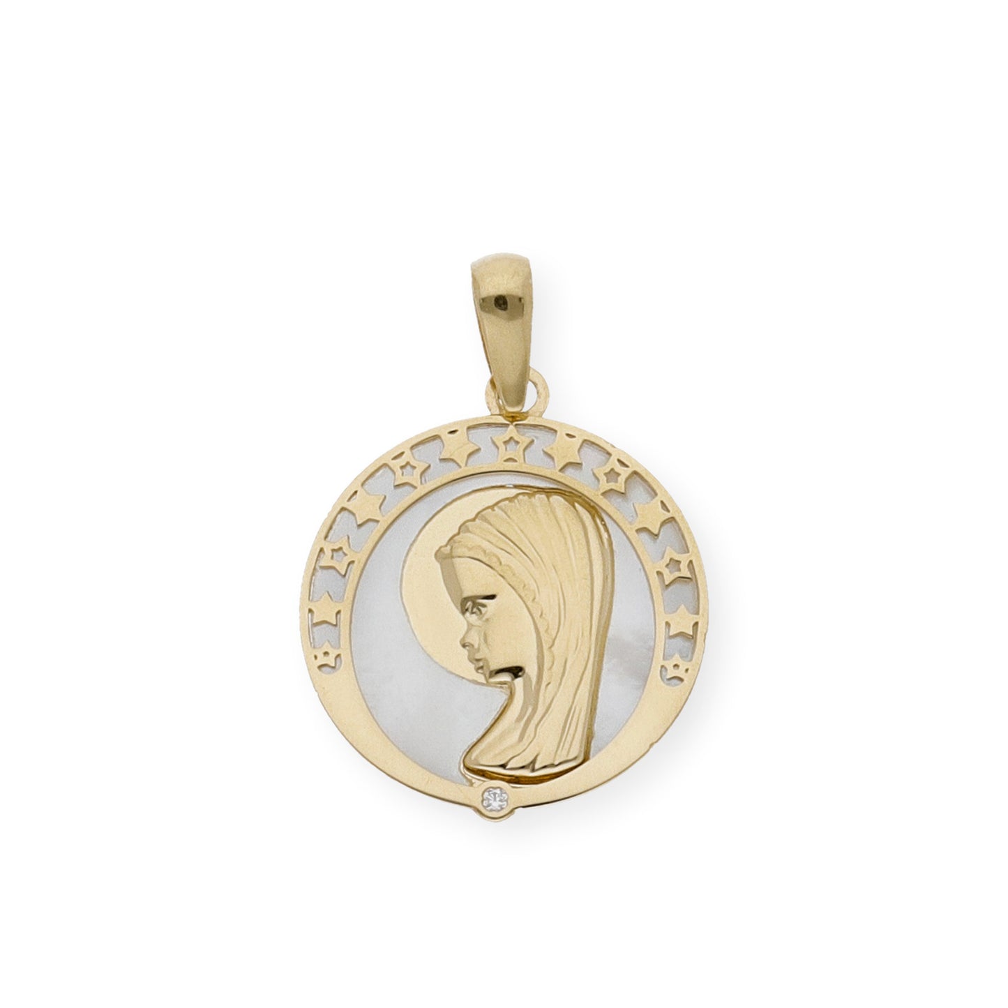 Medalla Virgen Niña Nácar Primera Comunión de Oro 18k