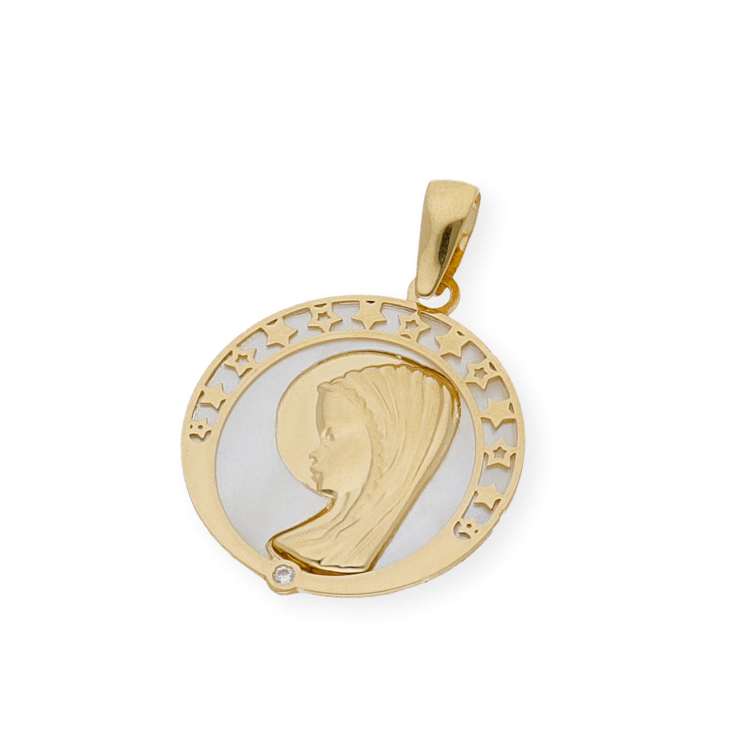 Medalla Virgen Niña Nácar Primera Comunión de Oro 18k