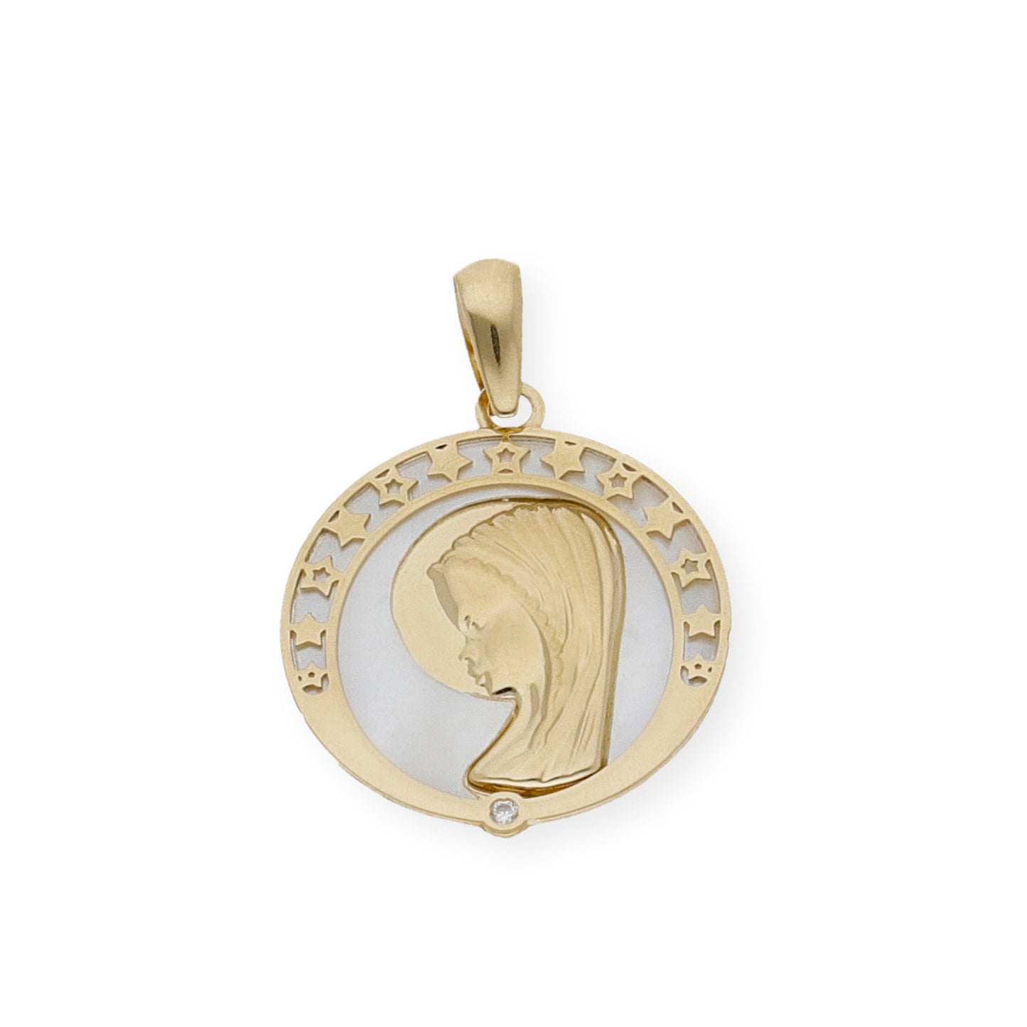 Medalla Virgen Niña Nácar Primera Comunión de Oro 18k