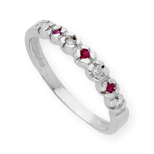 Anillo Scarlet en Oro blanco de ley 18k con Diamantes y Rubíes