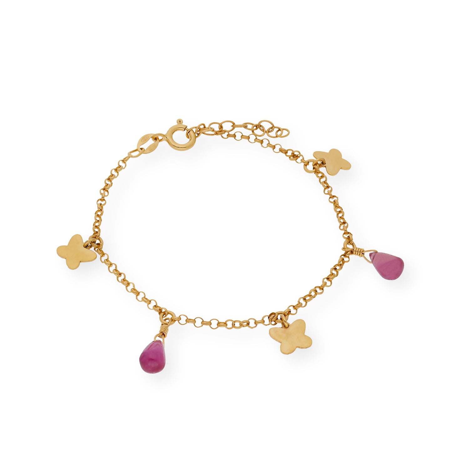 Pulsera Mariposa Plata Dorada 925 y Rubíes