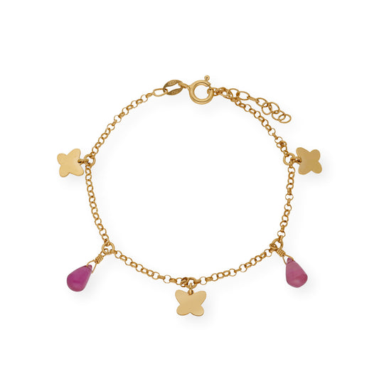 Pulsera Mariposa Plata Dorada 925 y Rubíes