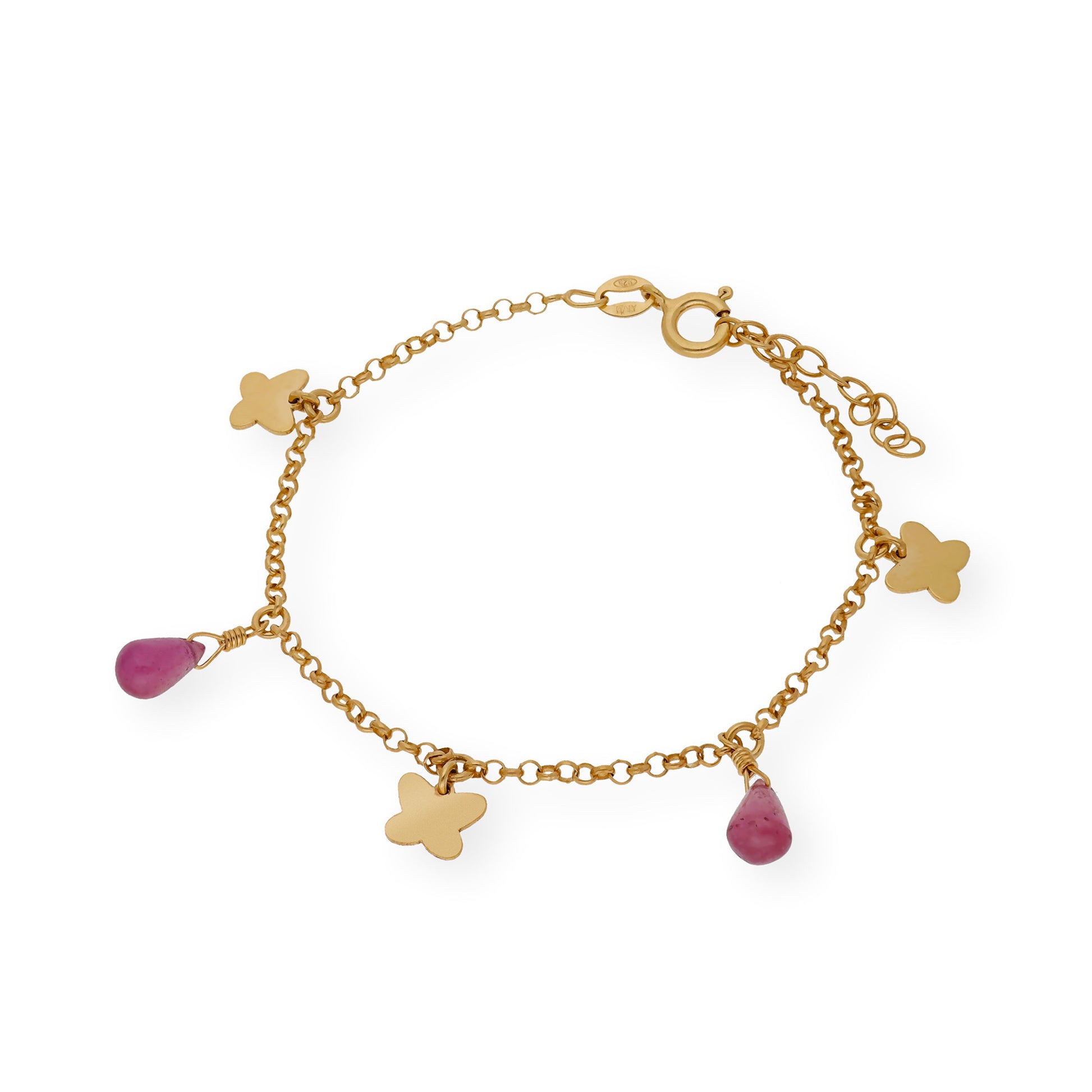 Pulsera Mariposa Plata Dorada 925 y Rubíes