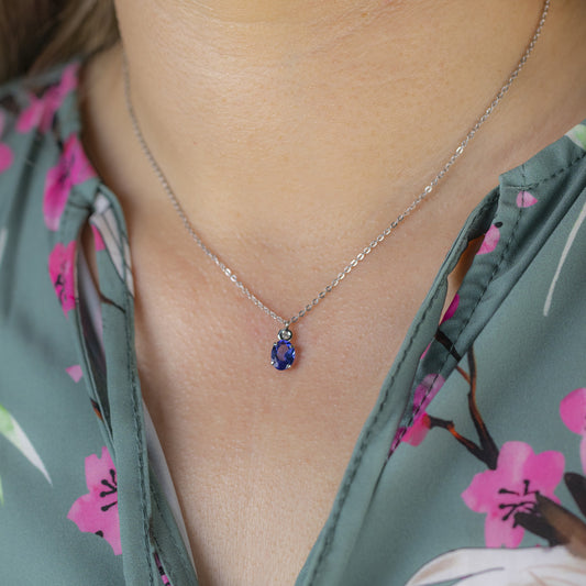 Colgante Rose con Diamante y Tanzanita en Oro Blanco 18k