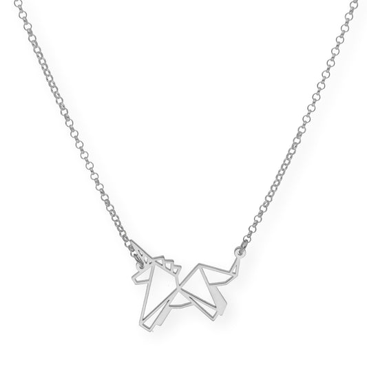 Collar con Colgante Origami Unicornio en Plata de Ley 925