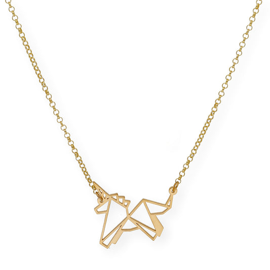 Collar con Colgante Origami Unicornio en Plata de Ley 925 con Baño de Oro 18k
