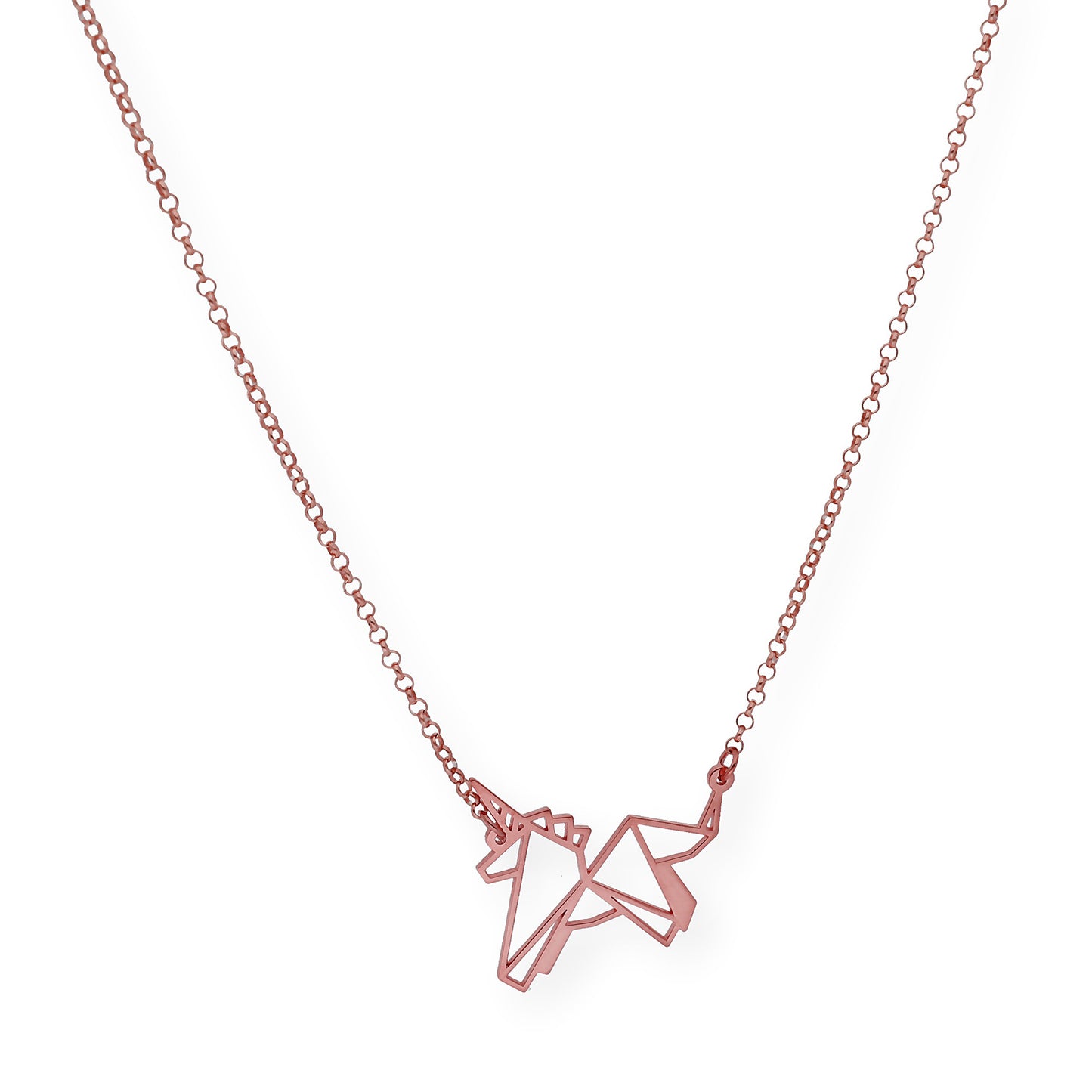 Collar con Colgante Origami Unicornio en Plata de Ley 925 con Baño de Oro Rosa 18k