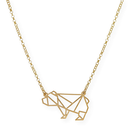 Collar con Colgante Origami Oso en Plata de Ley 925 con Baño de Oro 18k