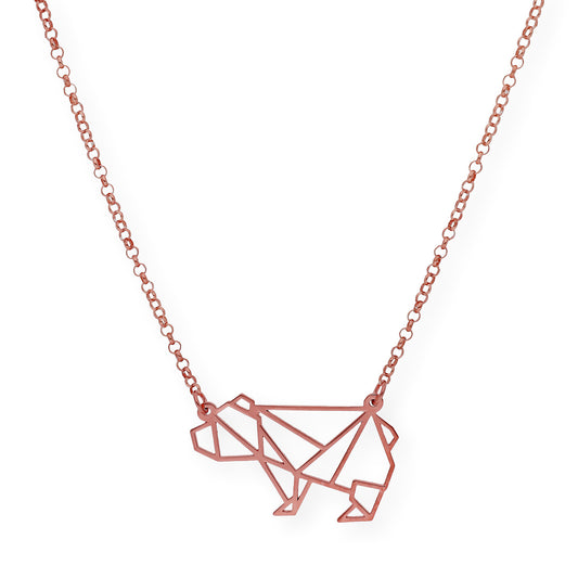 Collar con Colgante Origami Oso en Plata de Ley 925 con Baño de Oro Rosa 18k