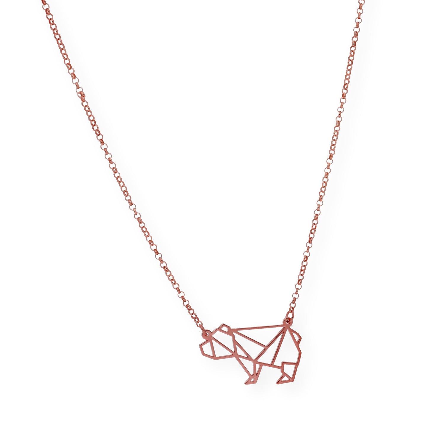 Collar con Colgante Origami Oso en Plata de Ley 925 con Baño de Oro Rosa 18k