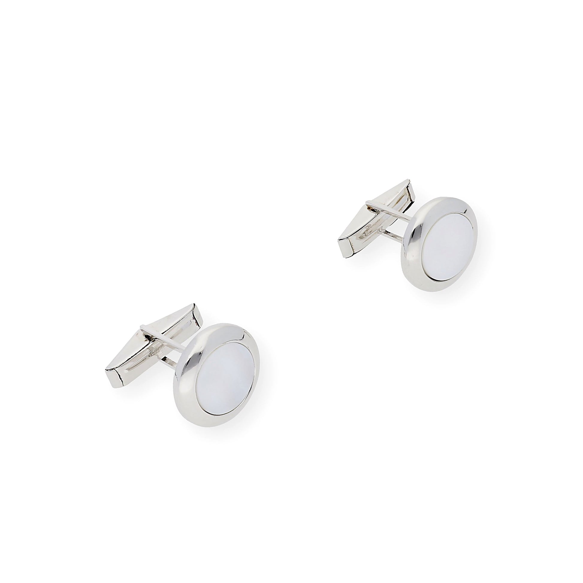 Gemelos de Plata con Nácar Diseño Redondo