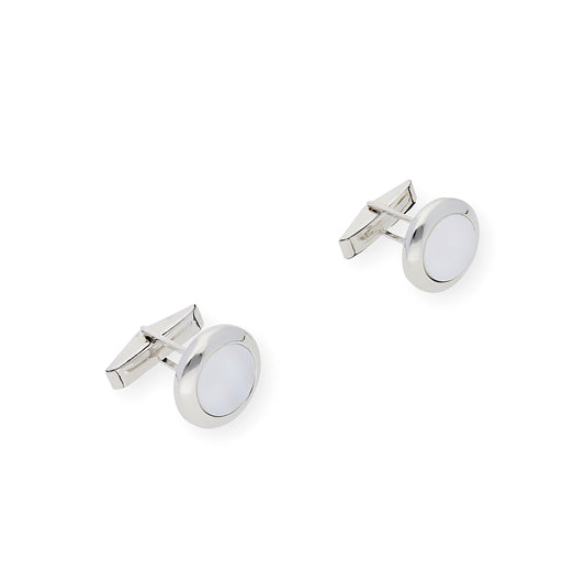 Gemelos de Plata con Nácar Diseño Redondo