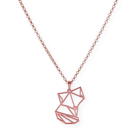 Collar con Colgante Origami Zorro en Plata de Ley 925 con Baño de Oro Rosa 18k