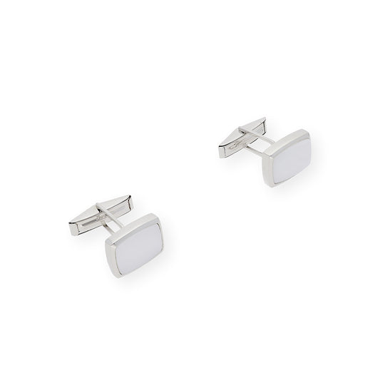 Gemelos de Plata con Nácar Diseño Pequeños Rectangular