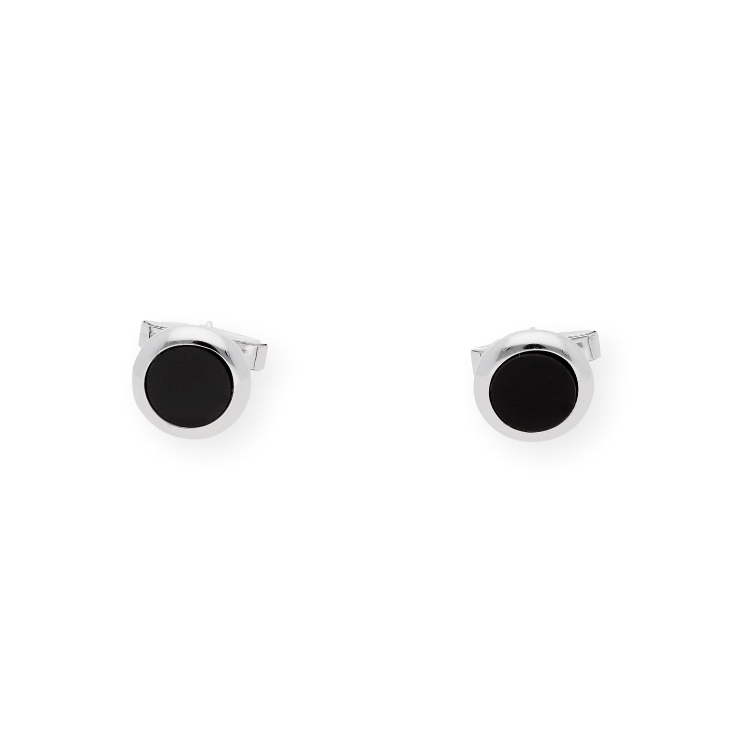 Gemelos de Plata con Ónix Diseño Redondo