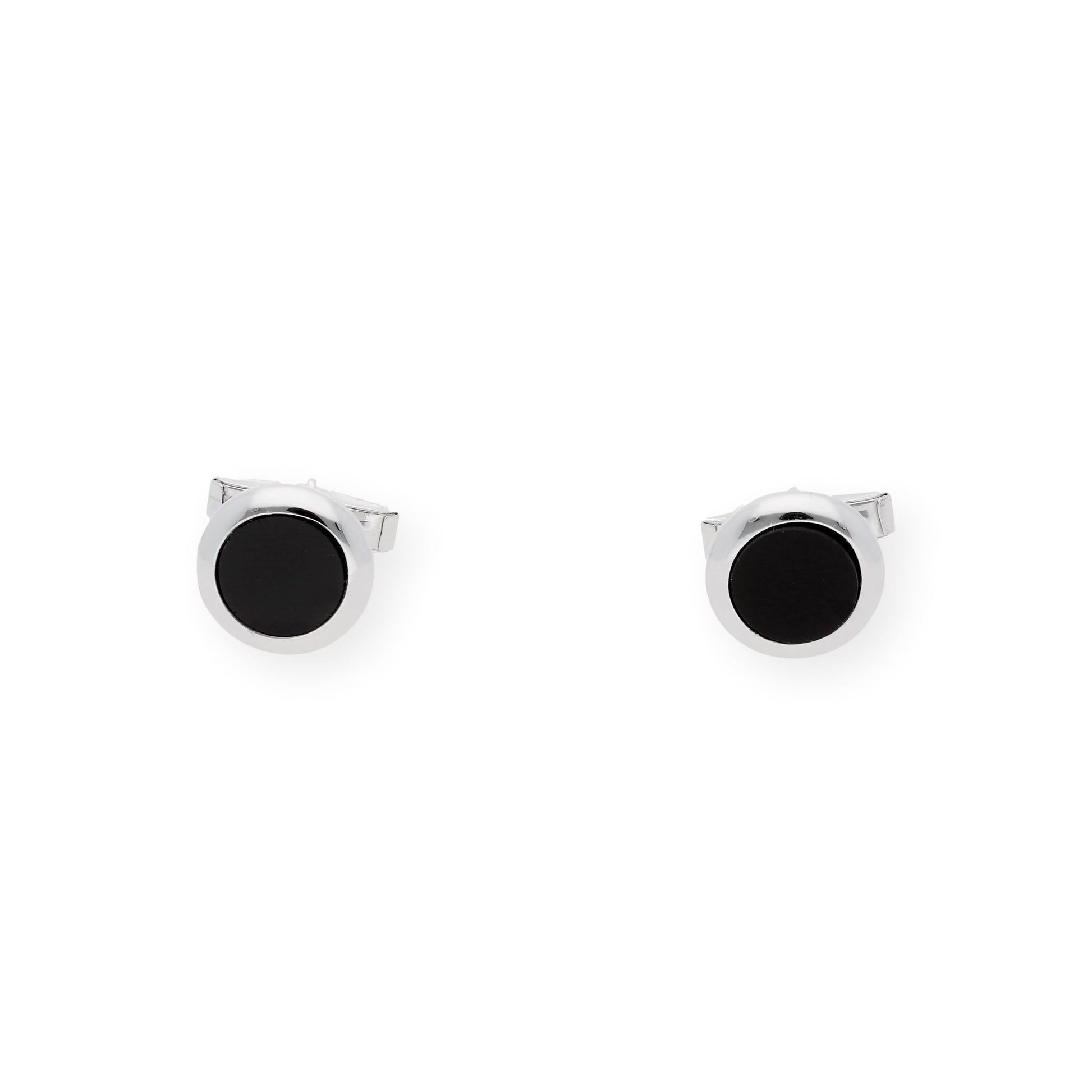 Gemelos de Plata con Ónix Diseño Redondo
