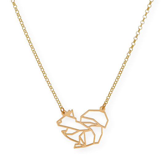 Collar con Colgante Origami Ardilla en Plata de Ley 925 con Baño de Oro 18k