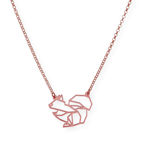 Collar con Colgante Origami Ardilla en Plata de Ley 925 con Baño de Oro Rosa 18k