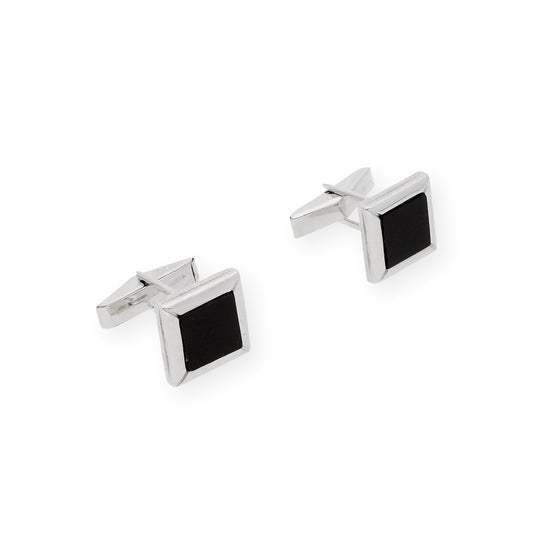 Gemelos de Plata con Ónix Diseño Cuadrado