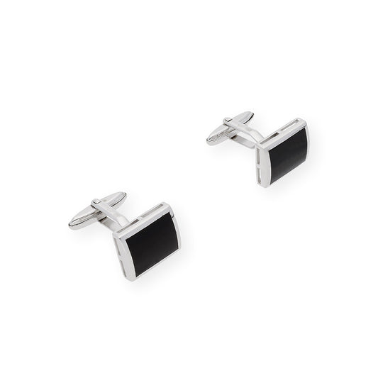 Gemelos de Plata con Ónix Diseño Rectangular