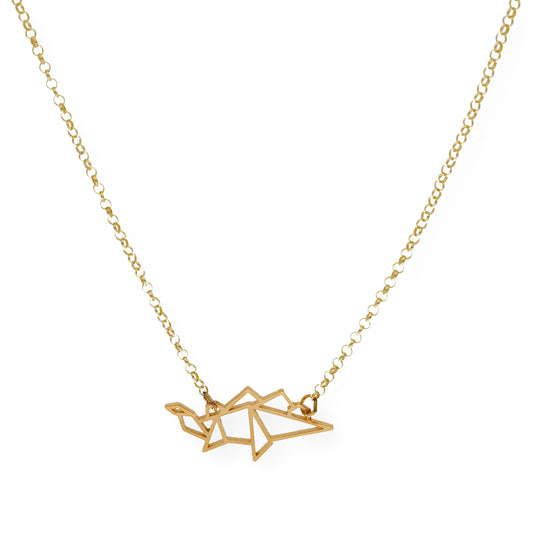Collar con Colgante Origami Dinosaurio en Plata de Ley 925 con Baño de Oro 18k