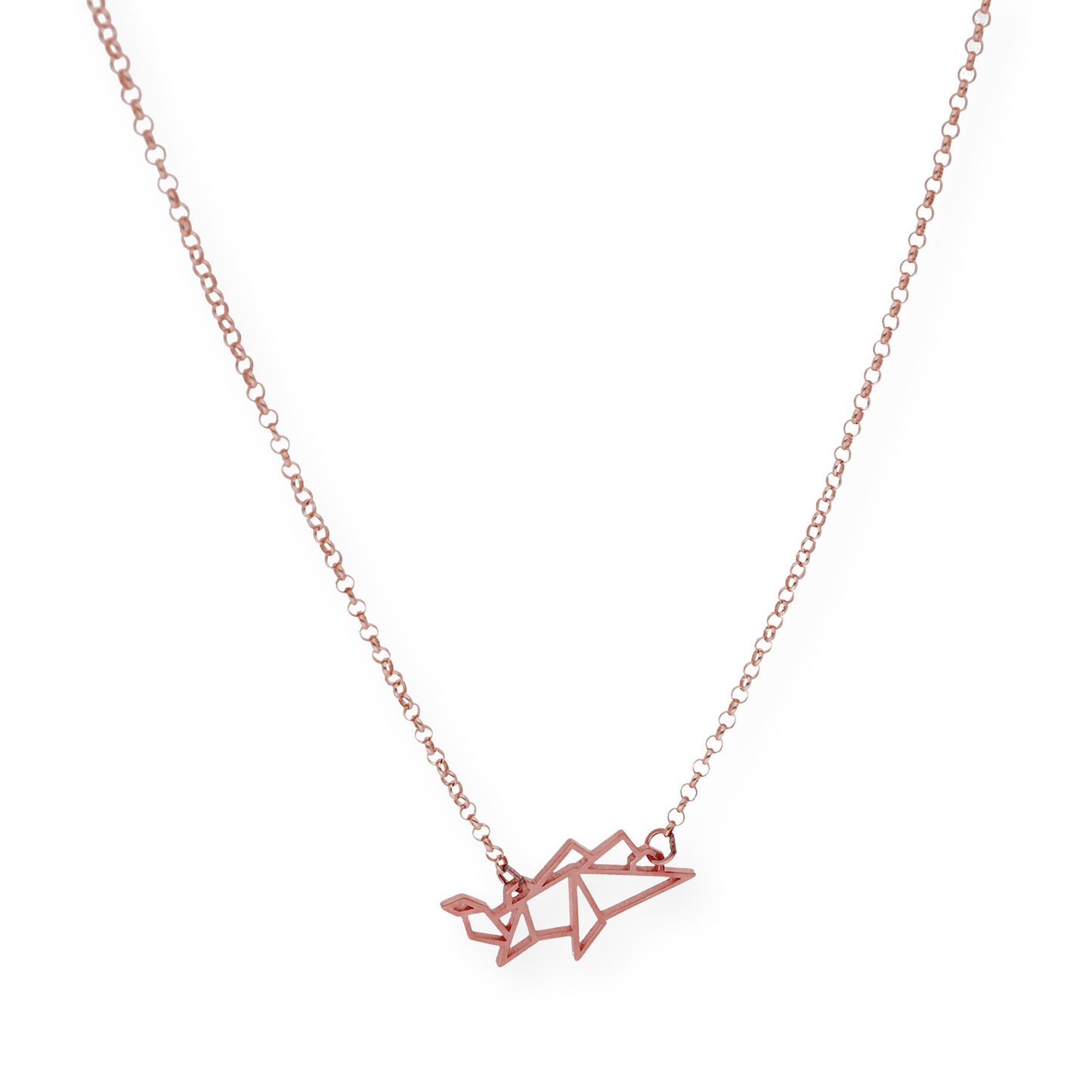 Collar con Colgante Origami Dinosaurio en Plata de Ley 925 con Baño de Oro Rosa 18k
