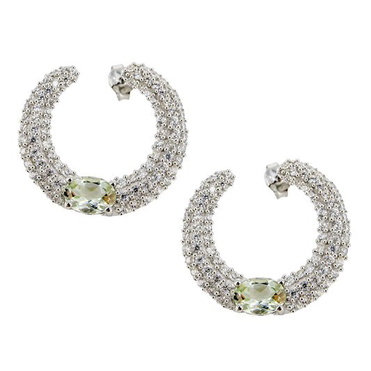 Pendientes Luna Invertida en plata de ley 925 con Gemas Verdes y Circonitas