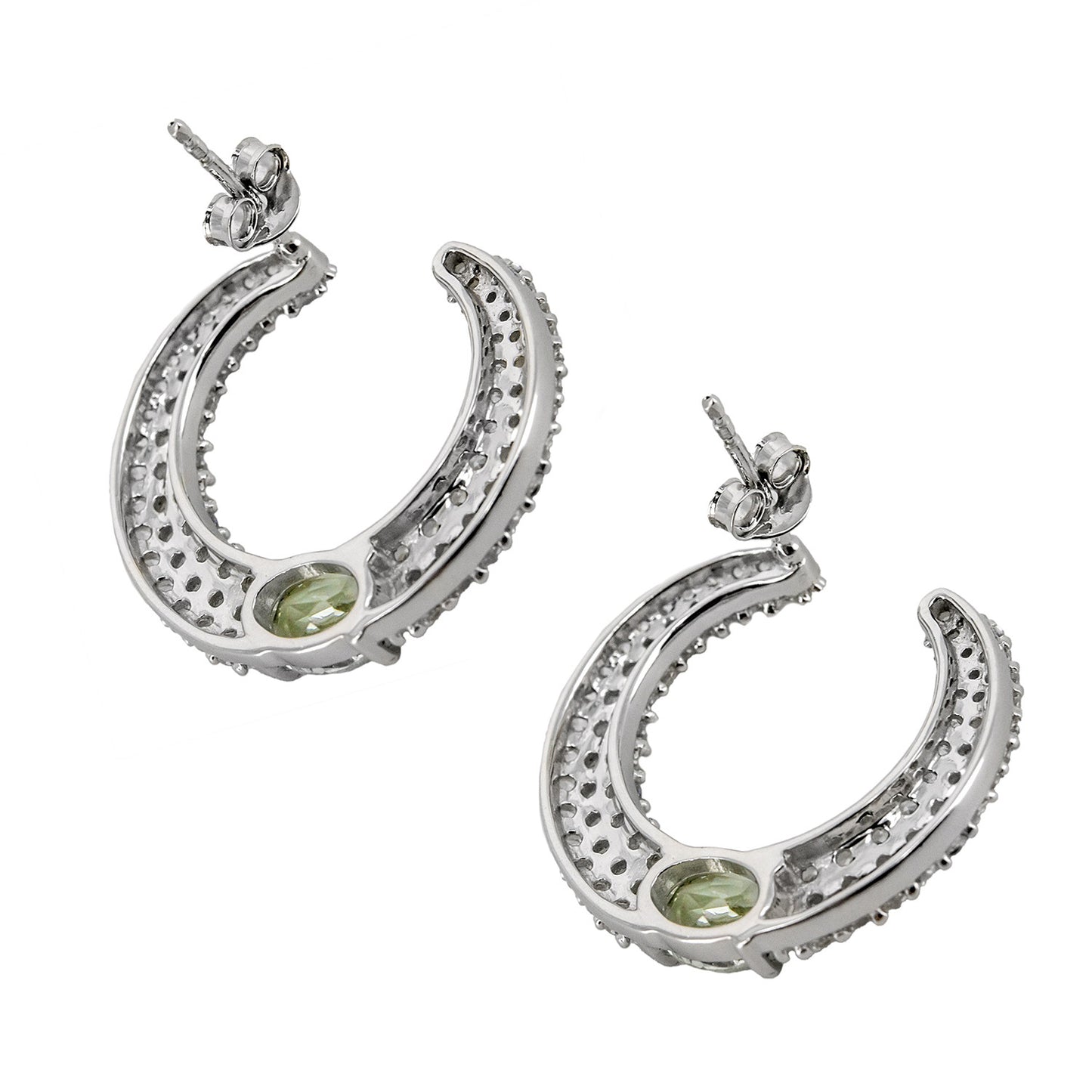 Pendientes Luna Invertida en plata de ley 925 con Gemas Verdes y Circonitas