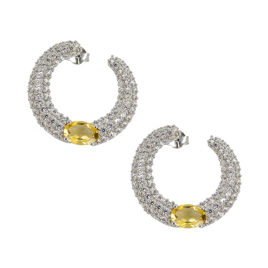 Pendientes Luna Invertida en plata de ley 925 con Citrinos y Circonitas