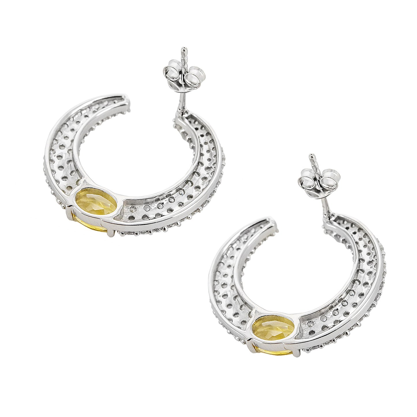 Pendientes Luna Invertida en plata de ley 925 con Citrinos y Circonitas
