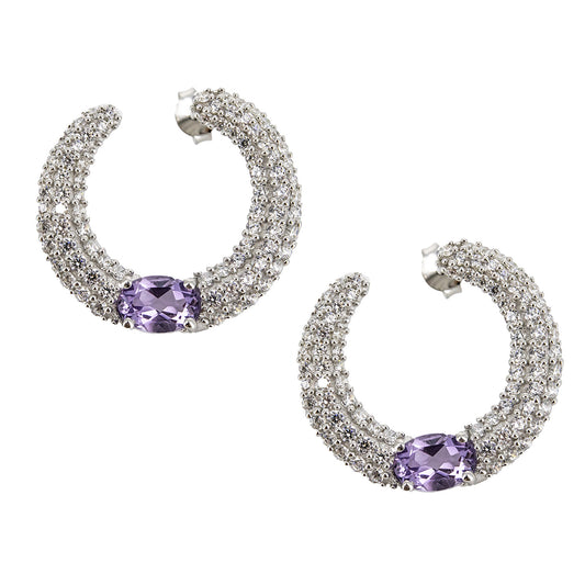 Pendientes Luna Invertida en plata de ley 925 con Amatistas y Circonitas