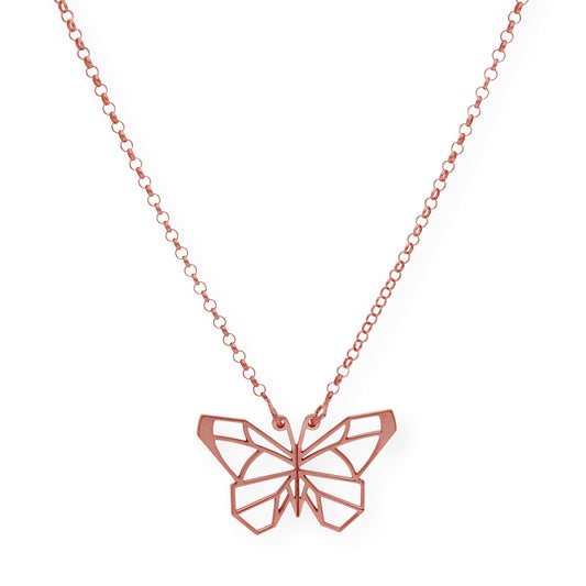 Collar con Colgante Origami Mariposa en Plata de Ley 925 con Baño de Oro Rosa 18k