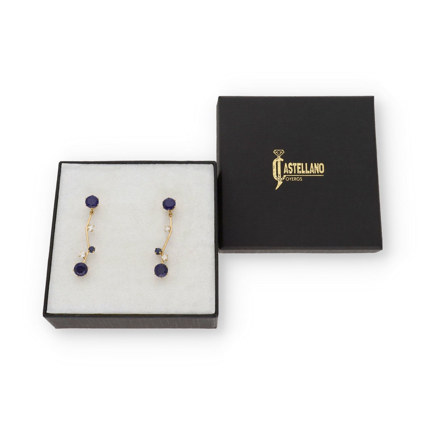 Pendientes Flok en Oro de 18K con Diamantes y Zafiros