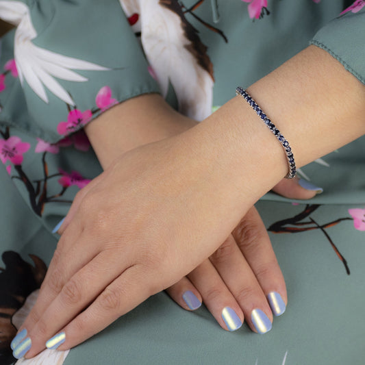 Pulsera Riviere de Zafiros en Oro Blanco de Ley