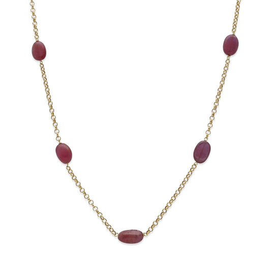 Collar de Oro de ley 18K y Rubíes Naturales Ovales