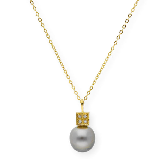 Collar Ceres en Oro 18K con Diamantes y Perla Tahití Natural