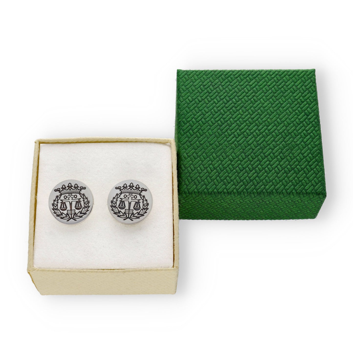 Gemelos Insignia Profesional de Derecho en Plata de Ley 925