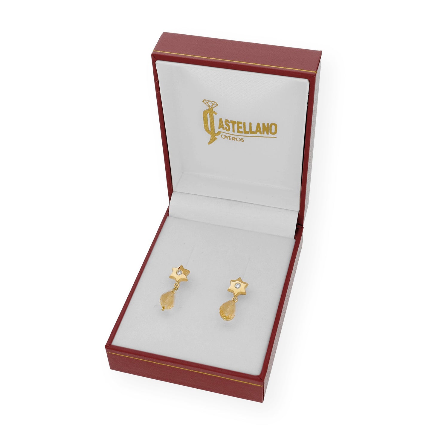 Pendientes Star Oro Amarillo 18K con Diamantes y Cuarzo Citrinos