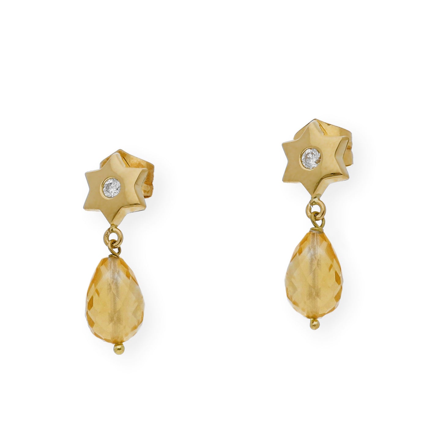 Pendientes Star Oro Amarillo 18K con Diamantes y Cuarzo Citrinos