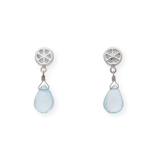 Pendientes Limón Oro Blanco 18K con Diamantes y Topacio Azul