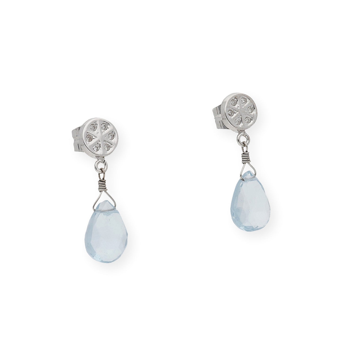 Pendientes Limón Oro Blanco 18K con Diamantes y Topacio Azul