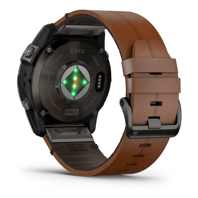 Reloj Garmin epix PRO (Gen 2) Sapphire | 51mm Titanio DLC Gris Carbón con correa de cuero 010-02804-30