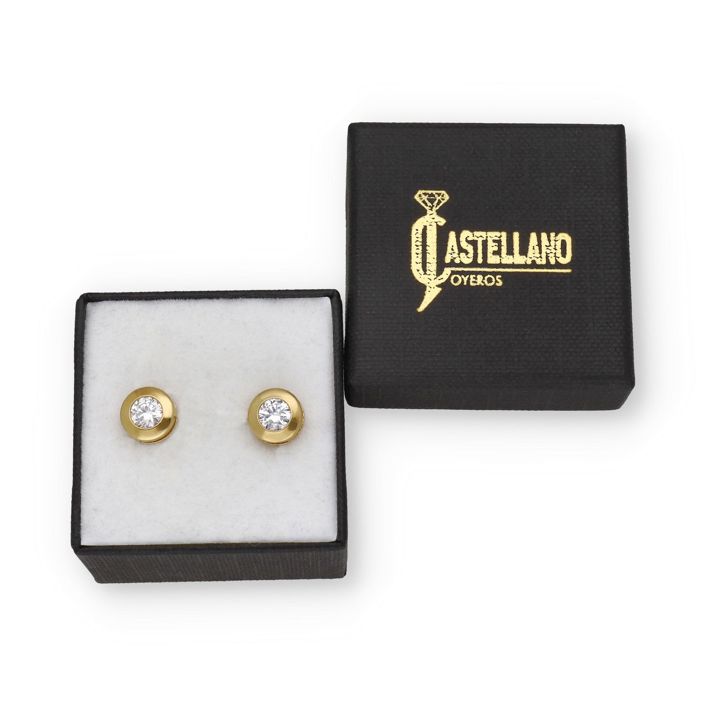 Pendientes en Oro de Ley 18K con Circonita en Chatón 8.50mm