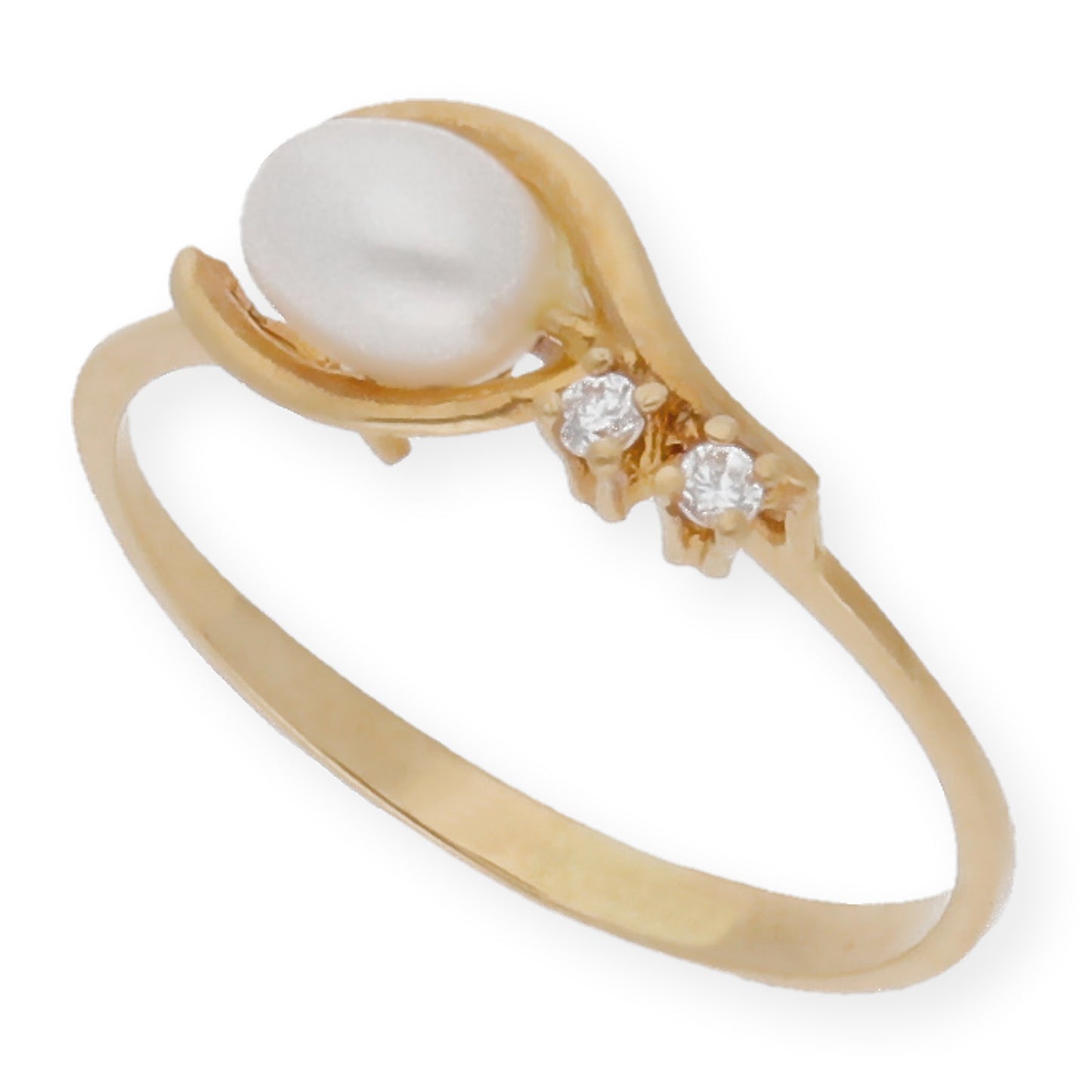 Anillo de Comunión con Circonitas y Perla en Oro 18k