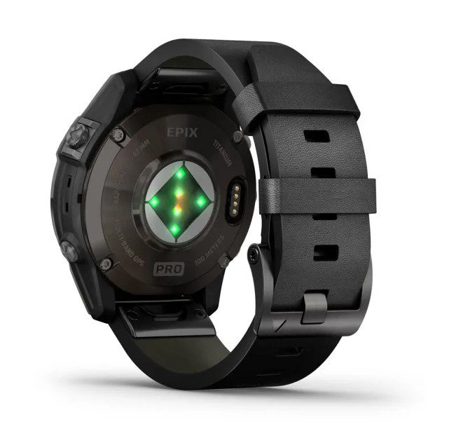 Reloj Garmin epix PRO (Gen 2) Sapphire | 47mm Titanio DLC Gris Carbón con correa de cuero 010-02803-30